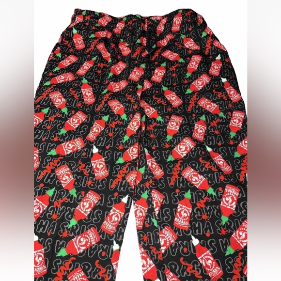 HOT SAUCE black PANTS L Tuong SRIRACHA PJ Lounge Tie Waist Cotton Mens Large new - Picture 2 of 12